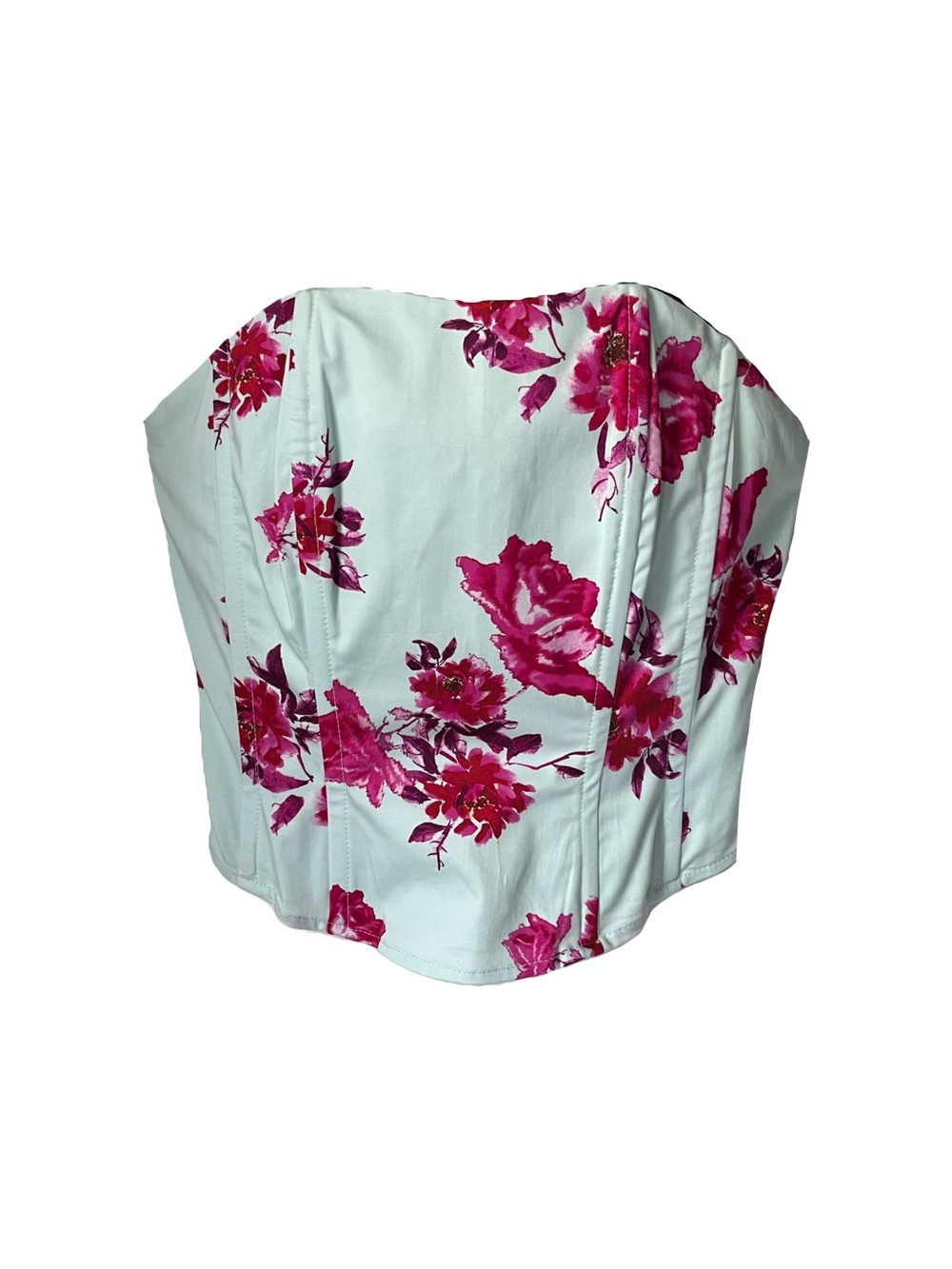 Favorite Daughter Strapless Floral Corset Top - Pink on Mint